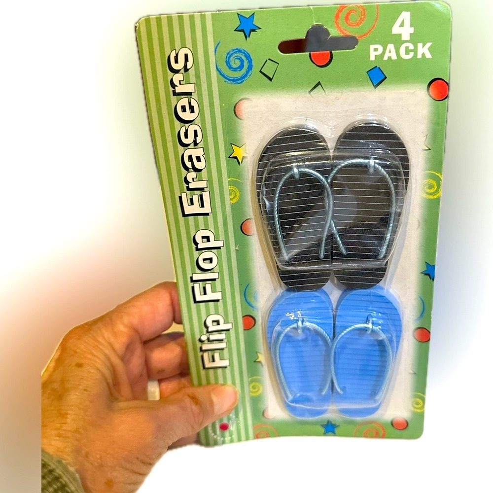 VTG FLIP FLOP ERASER 2 PAIR BLUE BLACK SEALED SCHOOL SUPPLIES ERASE THONG SANDAL